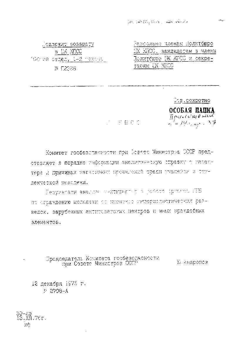 О советской молодежи. 1976 год О советской молодежи. 1976 год