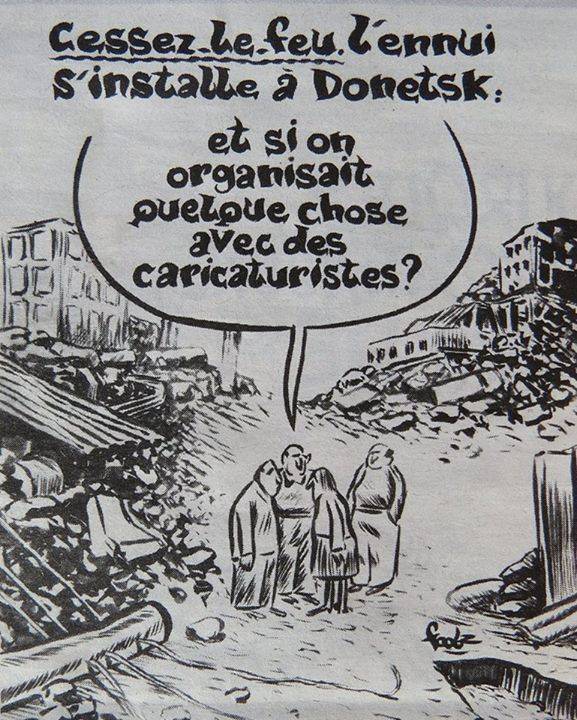 Карикатура Charlie Hebdo о перемирии в Донецке возмутила блогеров Карикатура Charlie Hebdo о перемирии в Донецке возмутила блогеров