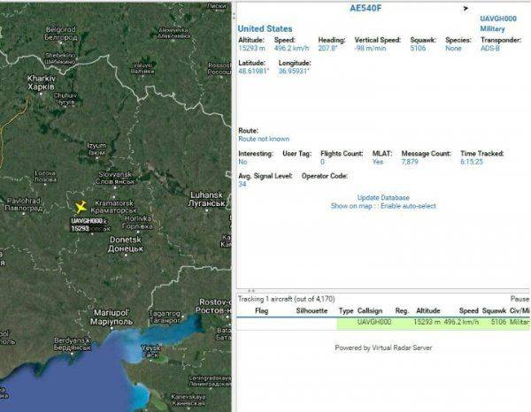 Очередной полёт американского БЛА RQ-4B Global Hawk над Донбассом Очередной полёт американского БЛА RQ-4B Global Hawk над Донбассом