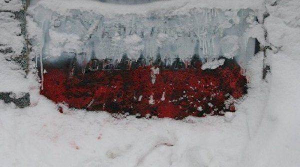 В Харькове памятник УПА перекрасили в цвета польского флага В Харькове памятник УПА перекрасили в цвета польского флага