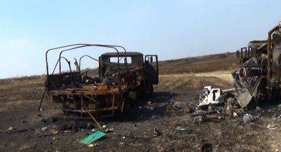 Разбитая колонна Львовской аэромобильной бригады...