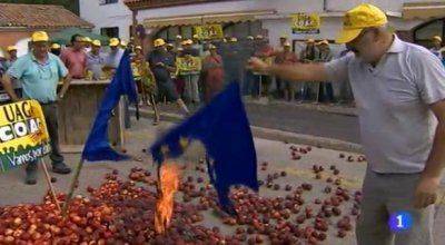 Испанские фермеры жгут флаги ЕС в знак протеста против санкций