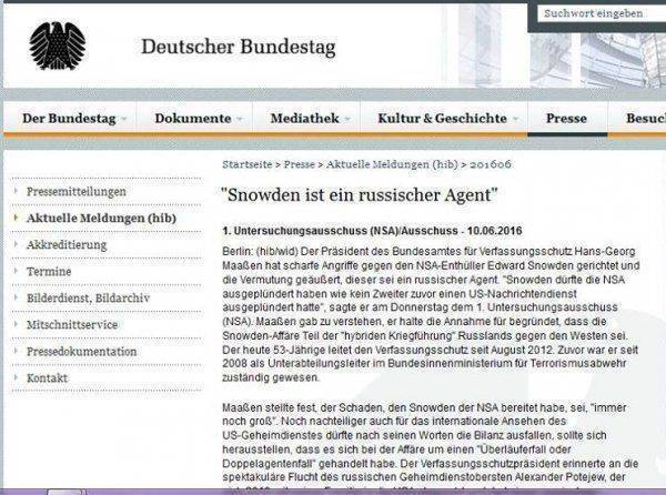 Немецкий Бундестаг: Сноуден – российский агент