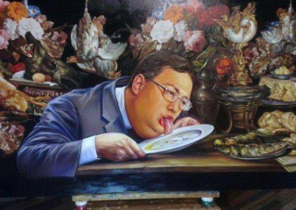 Древние шумерские традиции: советники МВД лижут тарелки и едят руками 