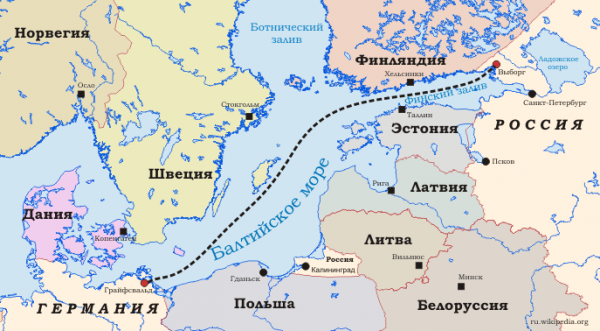 Схема северного потока 1 на карте