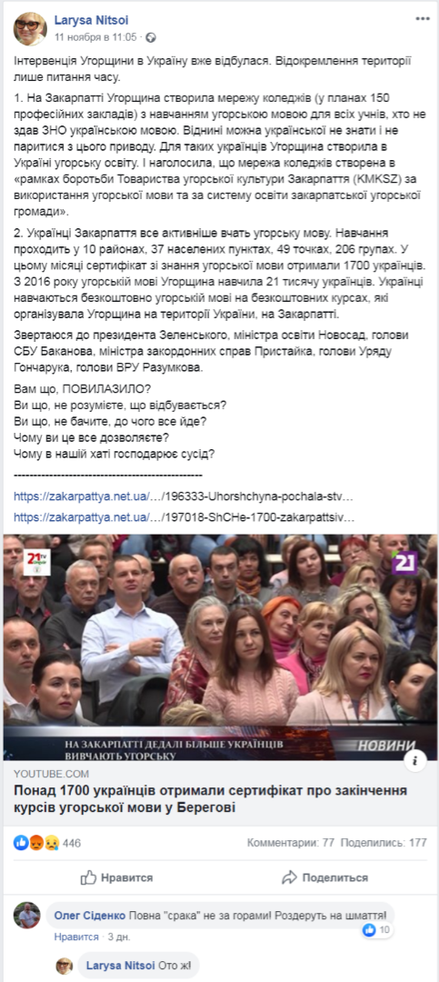 «Вам что, повылазило?». Ницой обратилась к власти с сообщением о венгерской интервенции
