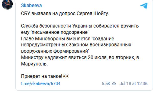 Шойгу может прибыть даже в Киев, если понадобится. Приедет на танке