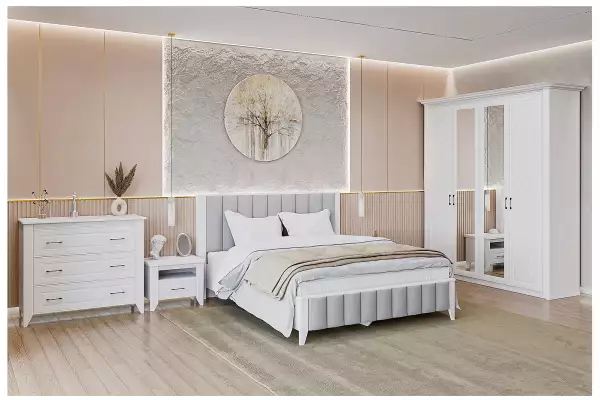 Модульная спальня Флорентина Лайт белый снег в интерьере