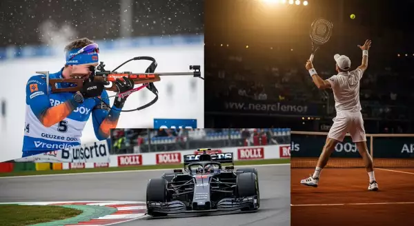 Биатлонист на огневом рубеже во время гонки