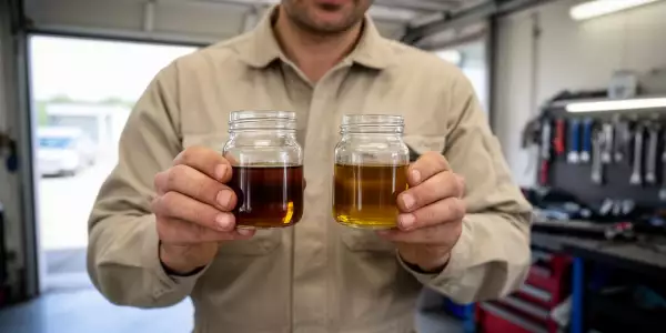 Механик сравнивает образцы масла